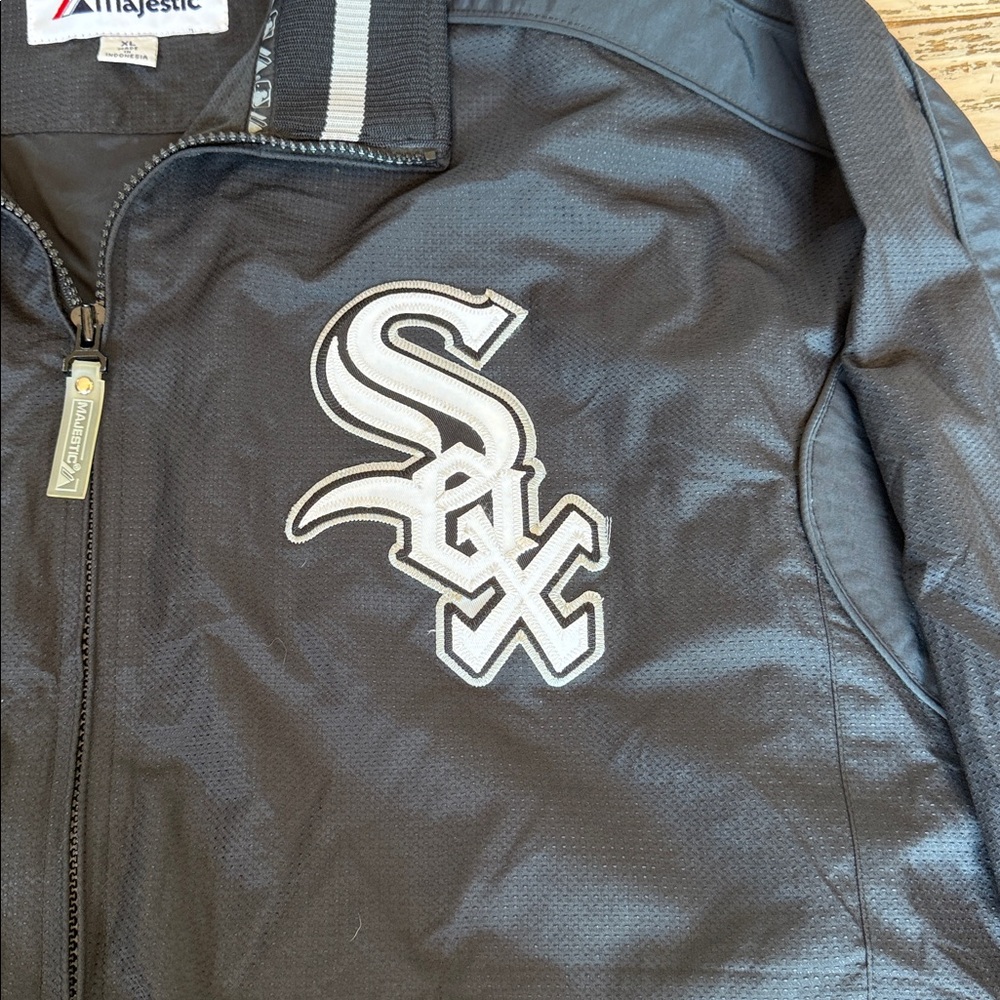 VTG Chicago White Sox MAJESTIC AUTHENTIC BLACK Nylon Bullpen Jacket SZ Youth XL - Picture 2 of 12